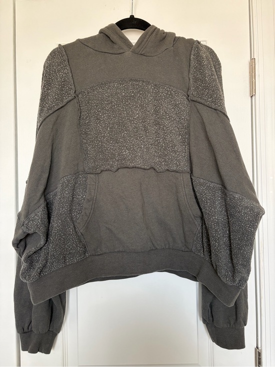 aerie Tops - aerie Sherpa Patchwork Hoodie Mixed Media Oversized Gray Pullover Sweatshirt L
